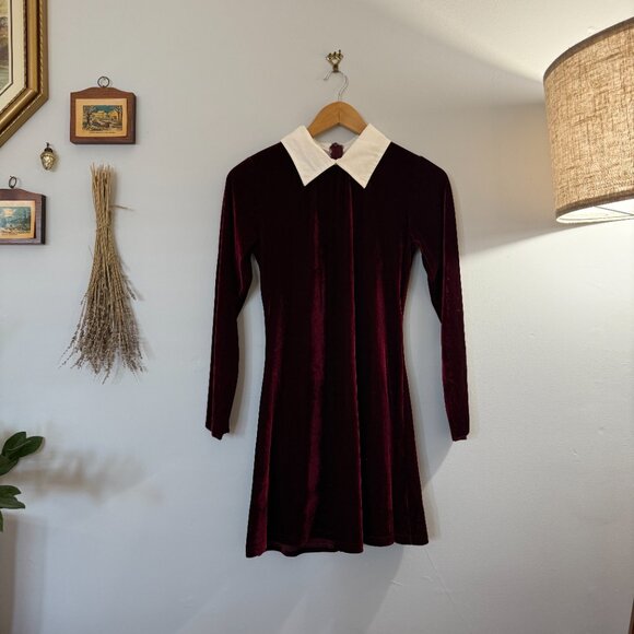 Delia's Velvet A-Line Collared Mini Dress - Red - Sz S - Picture 4 of 6